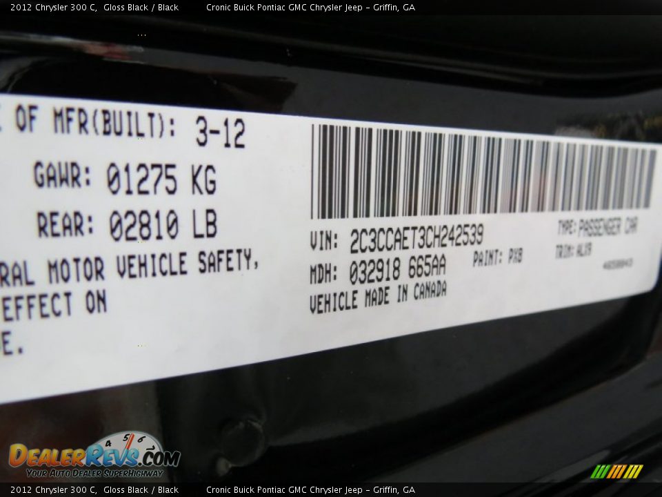 2012 Chrysler 300 C Gloss Black / Black Photo #25