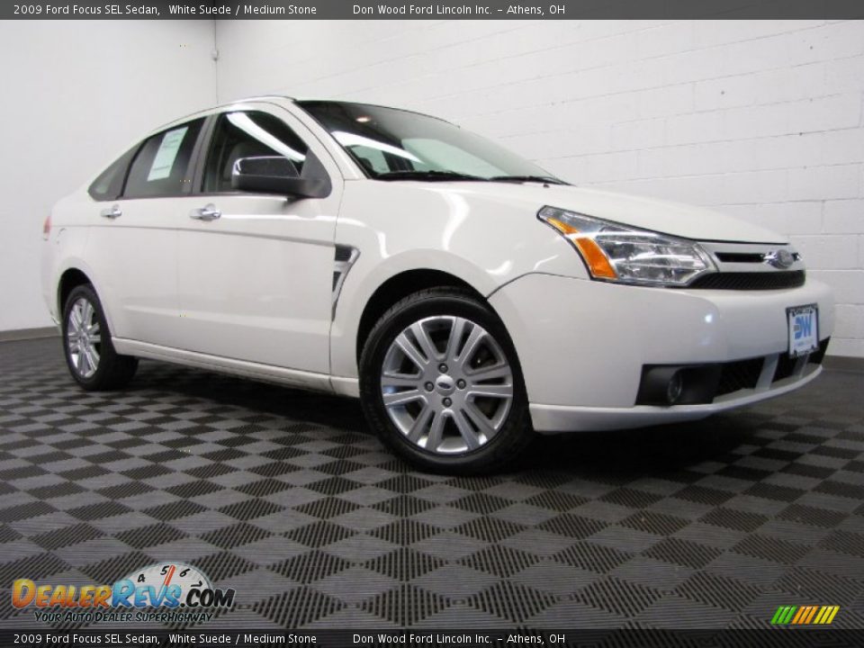 2009 Ford Focus SEL Sedan White Suede / Medium Stone Photo #1