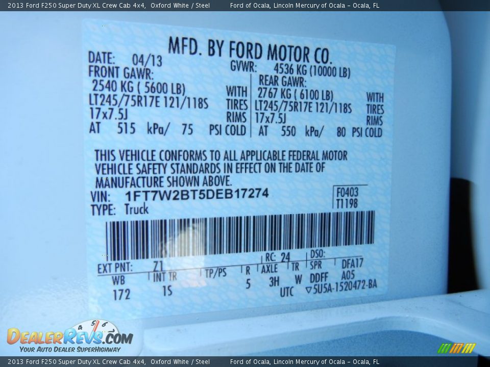 2013 Ford F250 Super Duty XL Crew Cab 4x4 Oxford White / Steel Photo #12