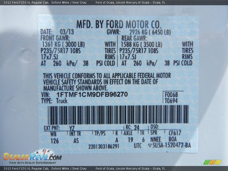 2013 Ford F150 XL Regular Cab Oxford White / Steel Gray Photo #11