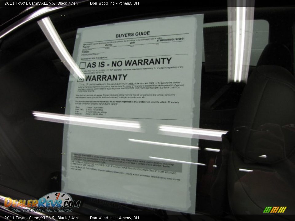 2011 Toyota Camry XLE V6 Black / Ash Photo #20