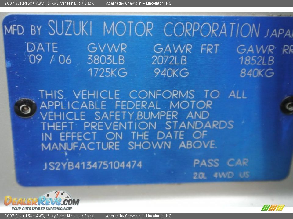 2007 Suzuki SX4 AWD Silky Silver Metallic / Black Photo #8
