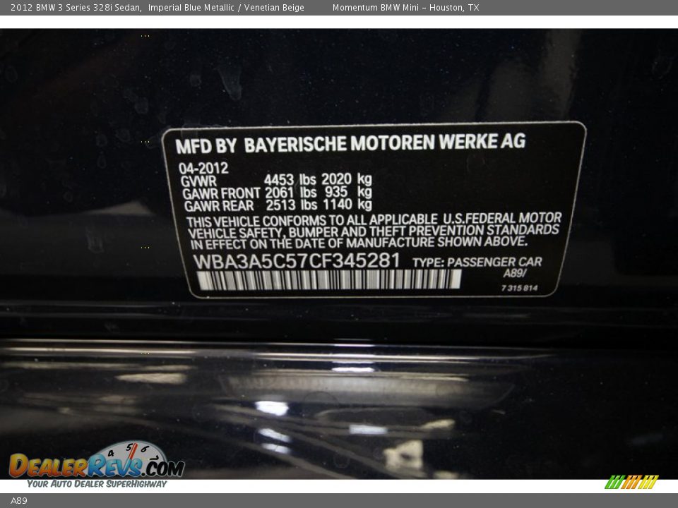 BMW Color Code A89 Imperial Blue Metallic