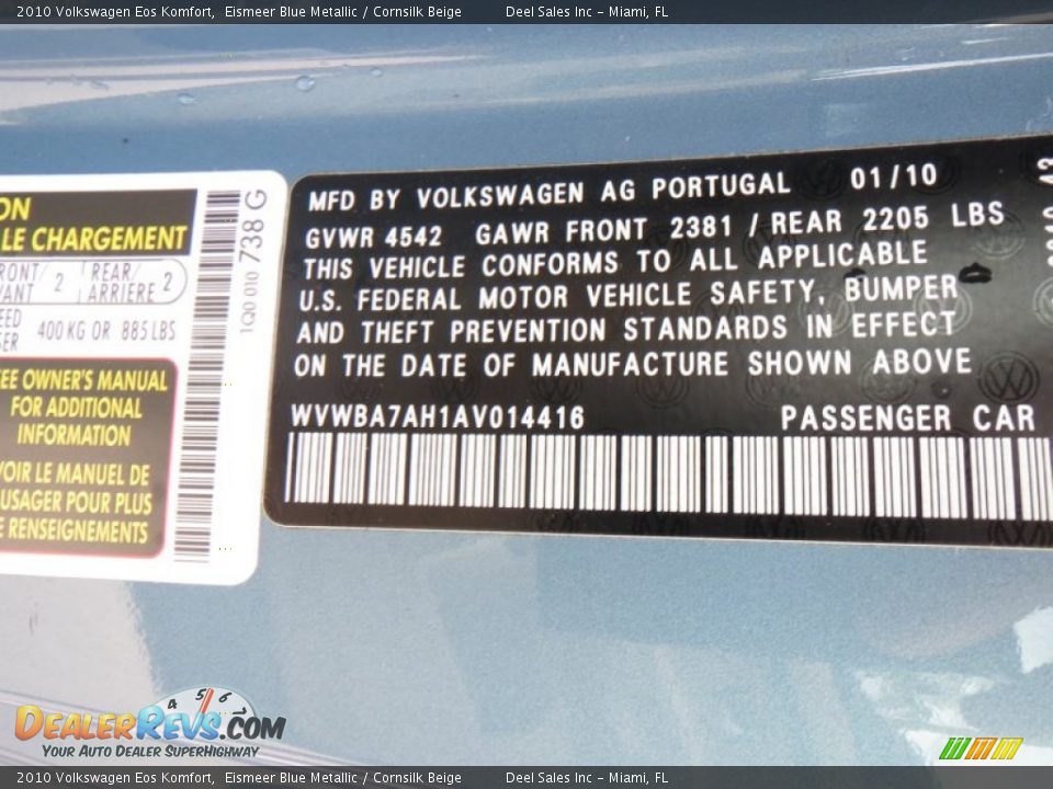 2010 Volkswagen Eos Komfort Eismeer Blue Metallic / Cornsilk Beige Photo #14