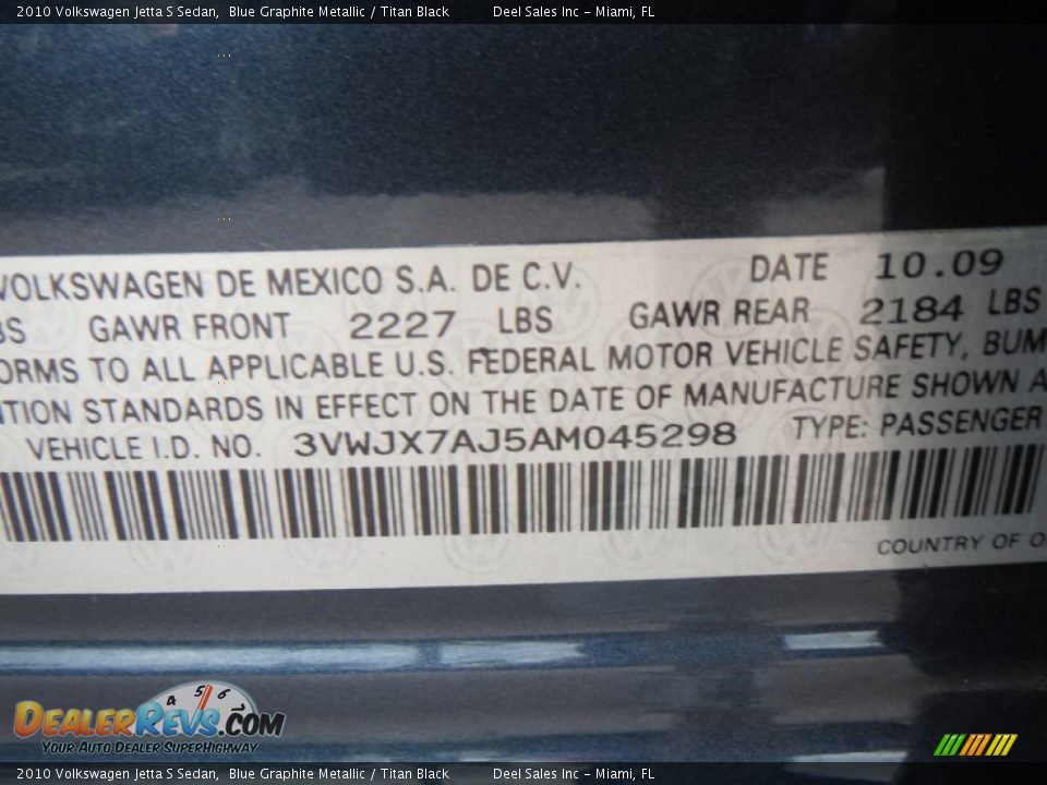 2010 Volkswagen Jetta S Sedan Blue Graphite Metallic / Titan Black Photo #14