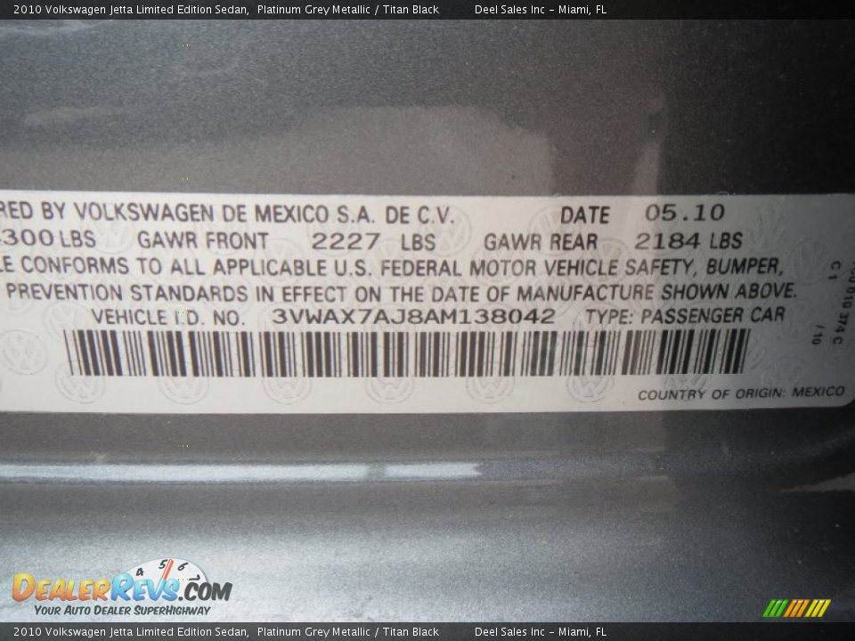 2010 Volkswagen Jetta Limited Edition Sedan Platinum Grey Metallic / Titan Black Photo #14
