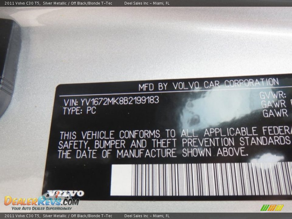 2011 Volvo C30 T5 Silver Metallic / Off Black/Blonde T-Tec Photo #14