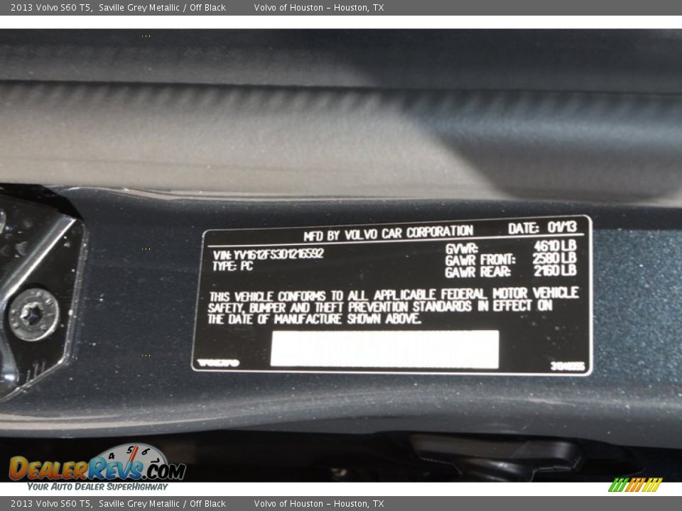 2013 Volvo S60 T5 Saville Grey Metallic / Off Black Photo #23