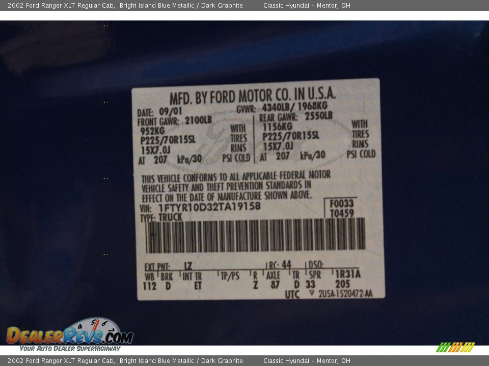 2002 Ford Ranger XLT Regular Cab Bright Island Blue Metallic / Dark Graphite Photo #14