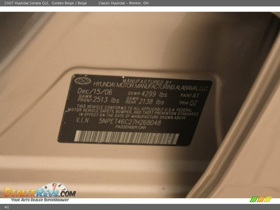 Hyundai Color Code A1 Golden Beige