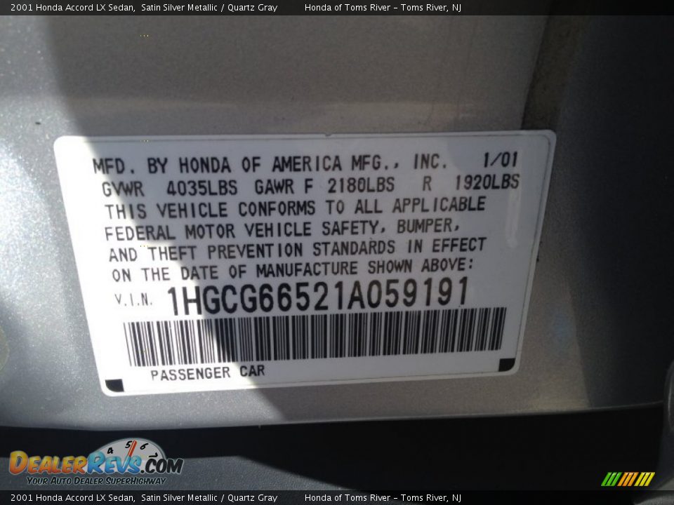 2001 Honda Accord LX Sedan Satin Silver Metallic / Quartz Gray Photo #12