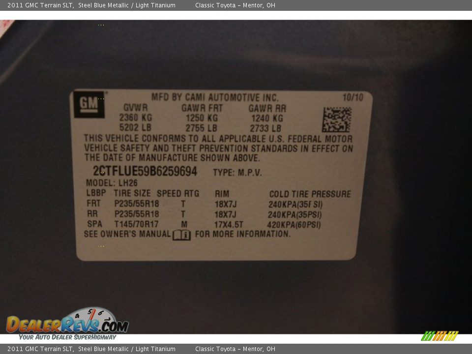 2011 GMC Terrain SLT Steel Blue Metallic / Light Titanium Photo #17