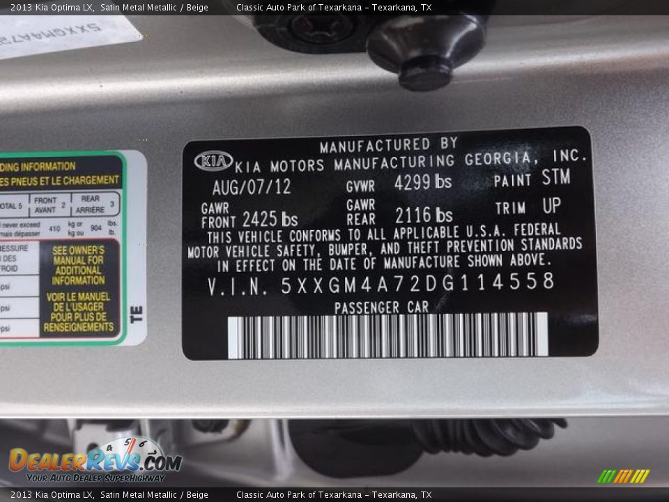 2013 Kia Optima LX Satin Metal Metallic / Beige Photo #30