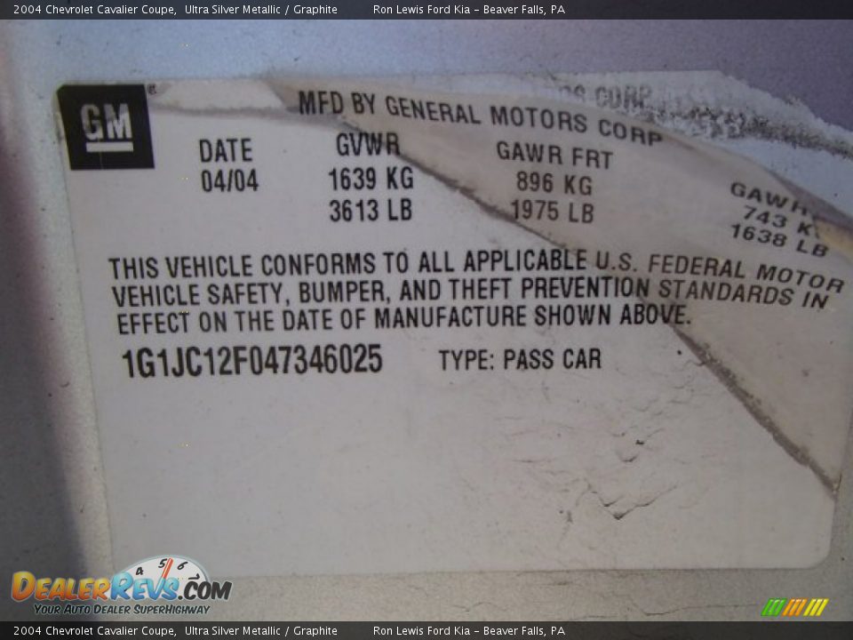 2004 Chevrolet Cavalier Coupe Ultra Silver Metallic / Graphite Photo #20