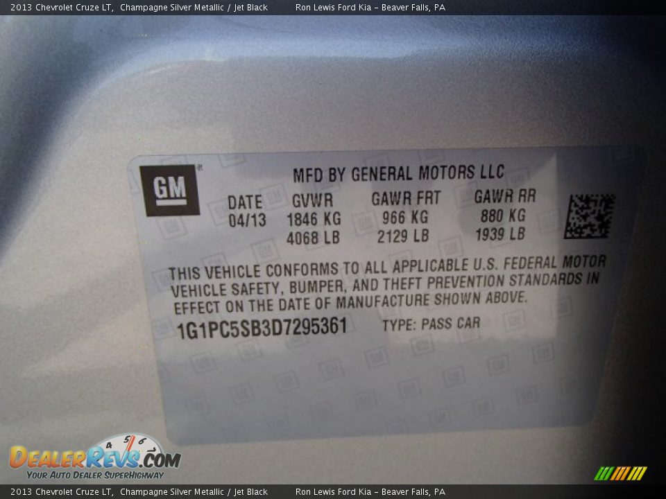 2013 Chevrolet Cruze LT Champagne Silver Metallic / Jet Black Photo #20