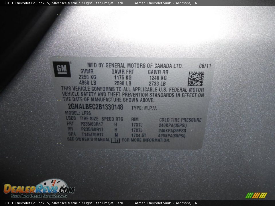 2011 Chevrolet Equinox LS Silver Ice Metallic / Light Titanium/Jet Black Photo #26