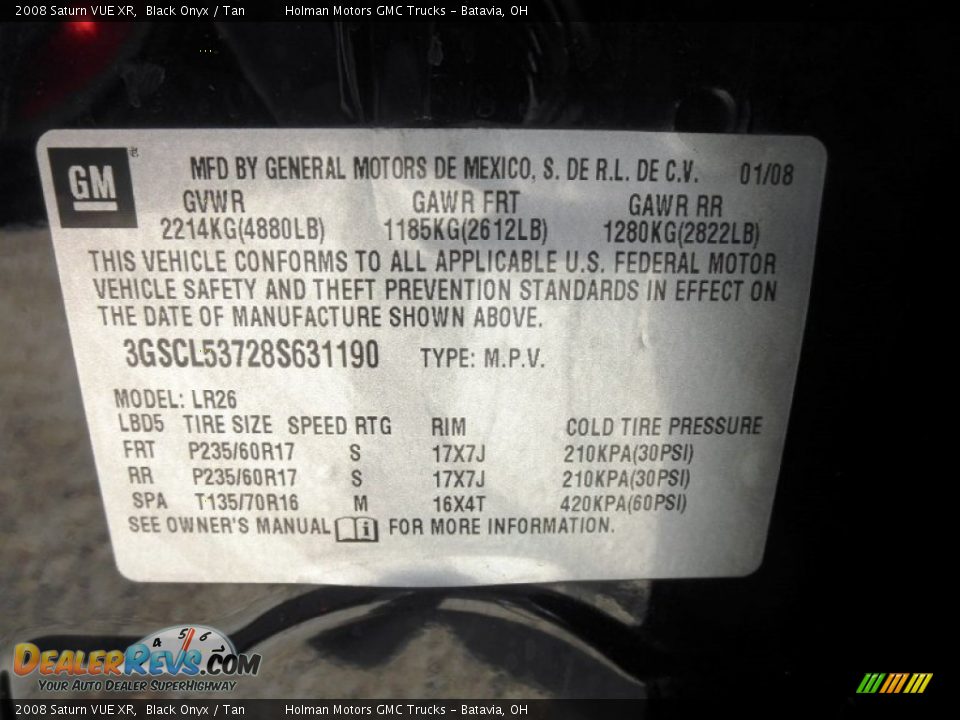 2008 Saturn VUE XR Black Onyx / Tan Photo #5