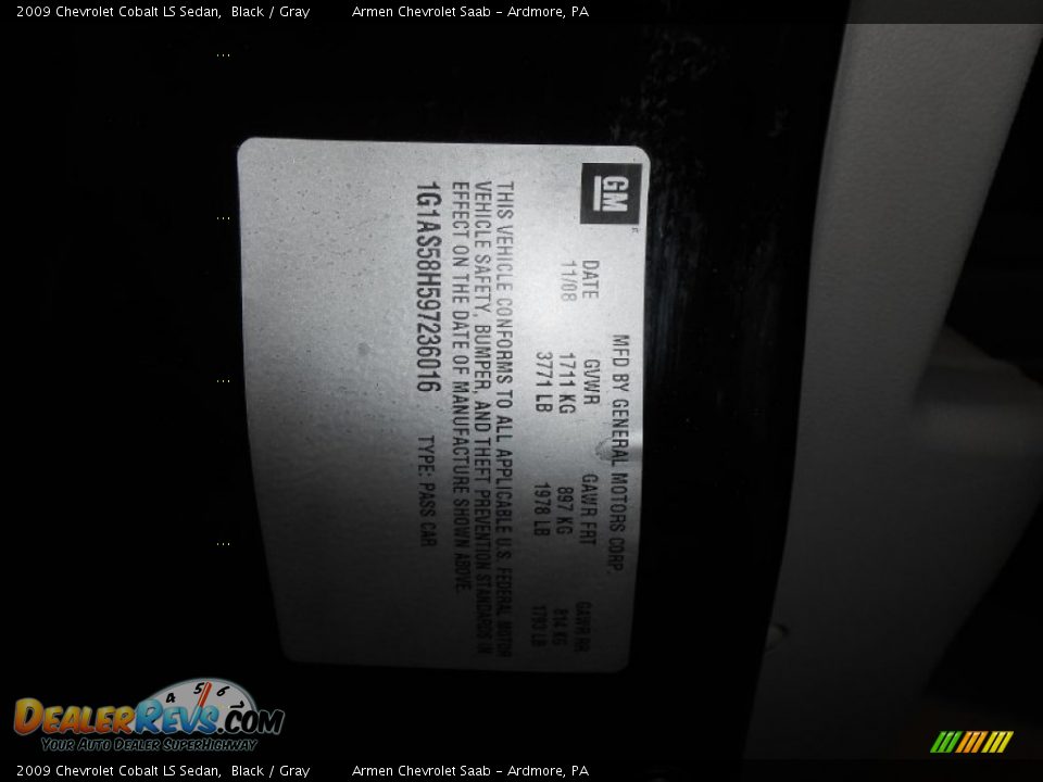 2009 Chevrolet Cobalt LS Sedan Black / Gray Photo #26