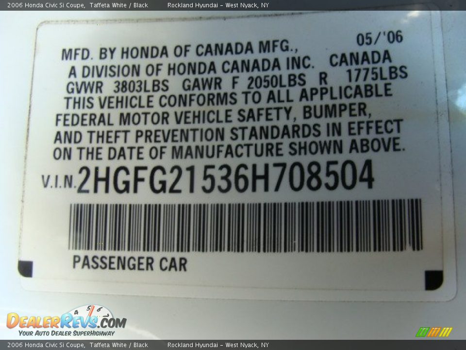 2006 Honda Civic Si Coupe Taffeta White / Black Photo #29