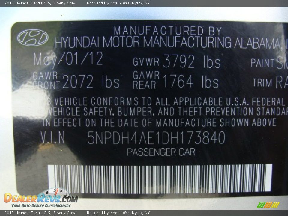 2013 Hyundai Elantra GLS Silver / Gray Photo #29