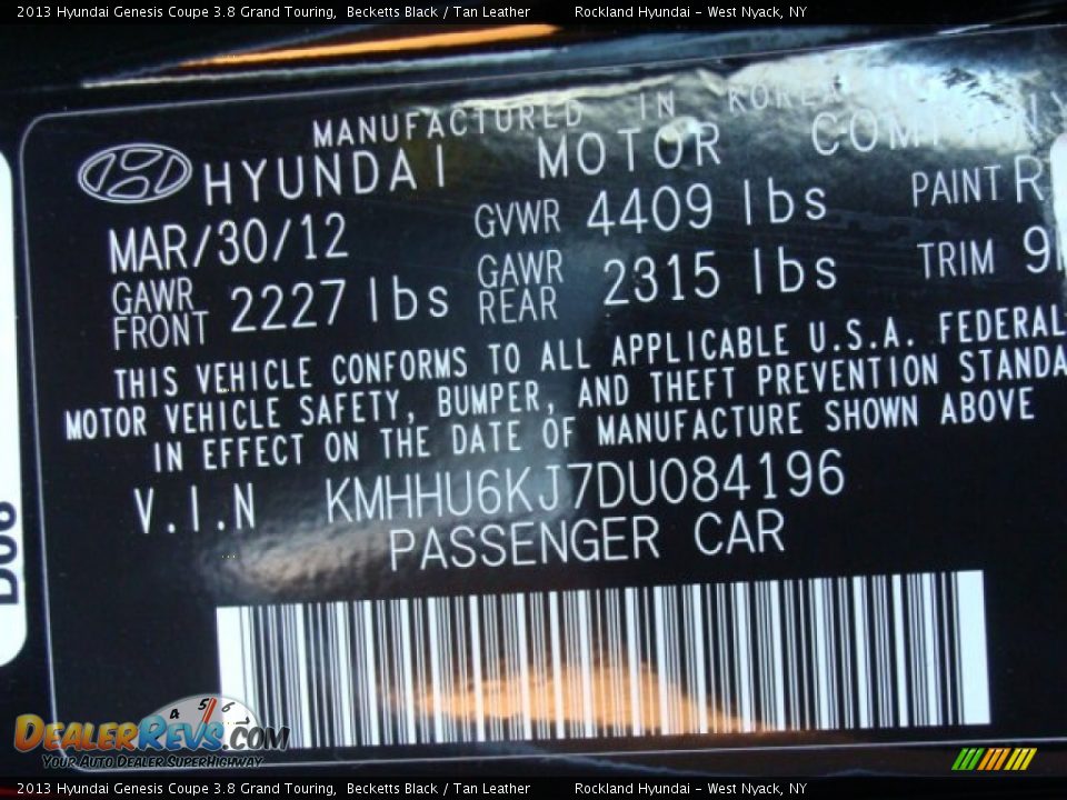 2013 Hyundai Genesis Coupe 3.8 Grand Touring Becketts Black / Tan Leather Photo #27