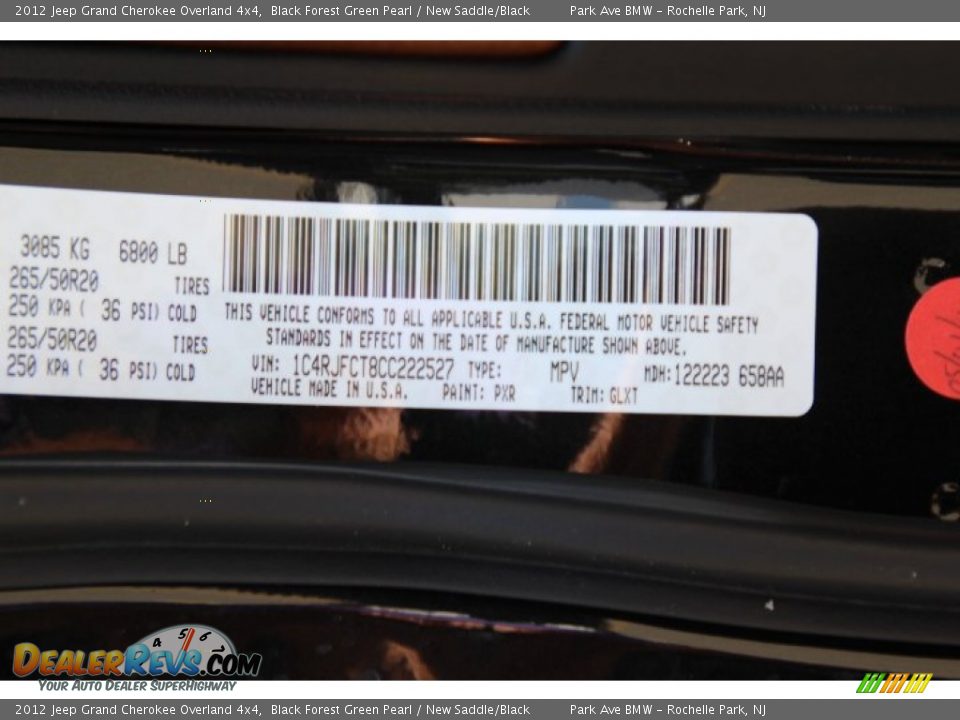 2012 Jeep Grand Cherokee Overland 4x4 Black Forest Green Pearl / New Saddle/Black Photo #34