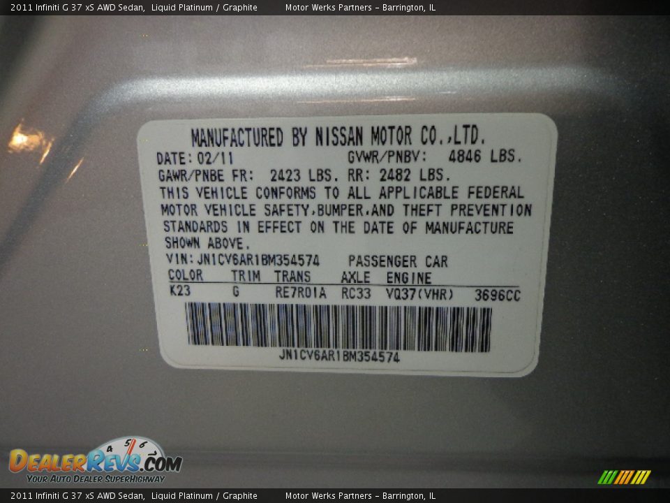 2011 Infiniti G 37 xS AWD Sedan Liquid Platinum / Graphite Photo #14