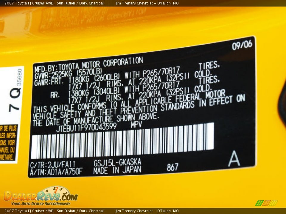 2007 Toyota FJ Cruiser 4WD Sun Fusion / Dark Charcoal Photo #17