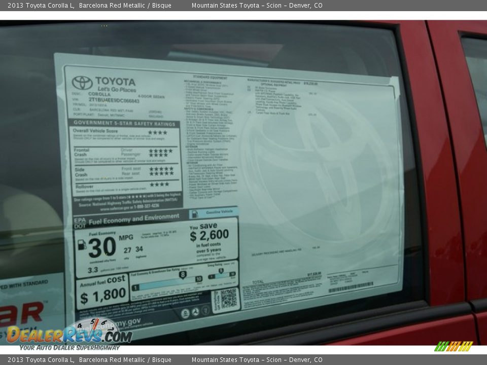 2013 Toyota Corolla L Barcelona Red Metallic / Bisque Photo #10