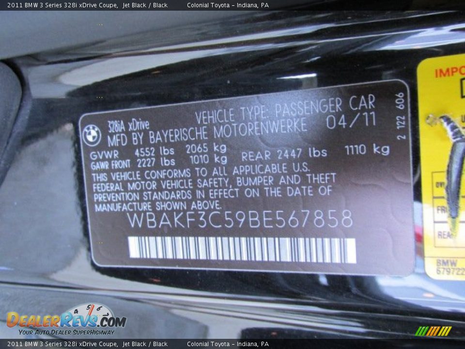 2011 BMW 3 Series 328i xDrive Coupe Jet Black / Black Photo #19