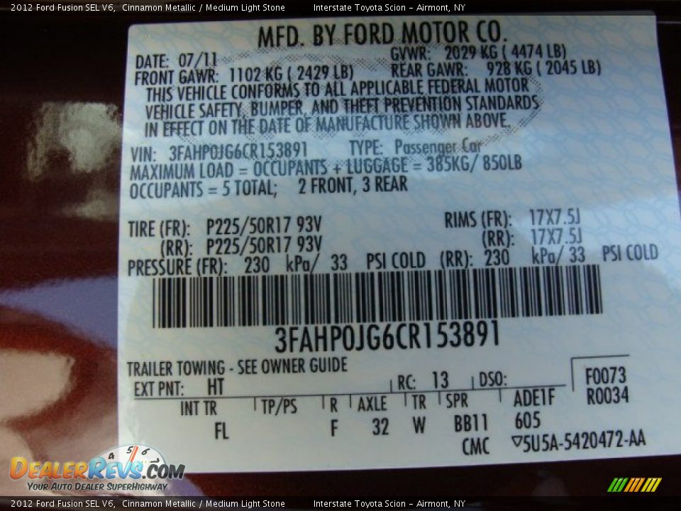 2012 Ford Fusion SEL V6 Cinnamon Metallic / Medium Light Stone Photo #26