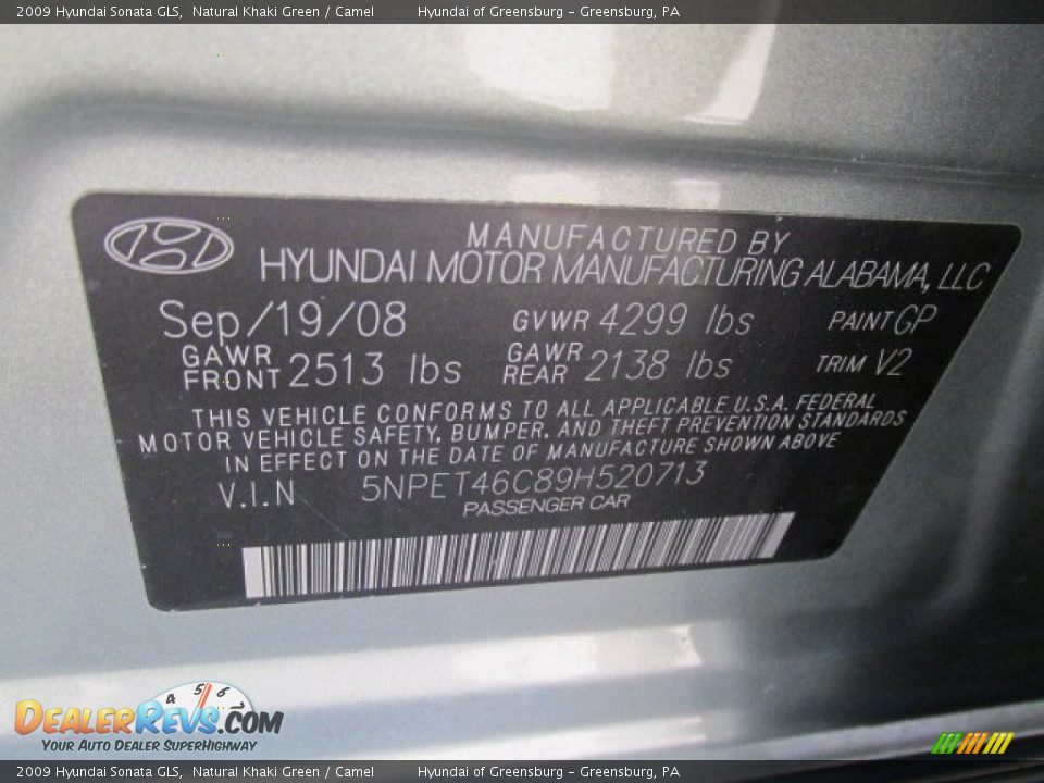 2009 Hyundai Sonata GLS Natural Khaki Green / Camel Photo #24