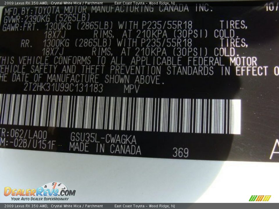 2009 Lexus RX 350 AWD Crystal White Mica / Parchment Photo #15