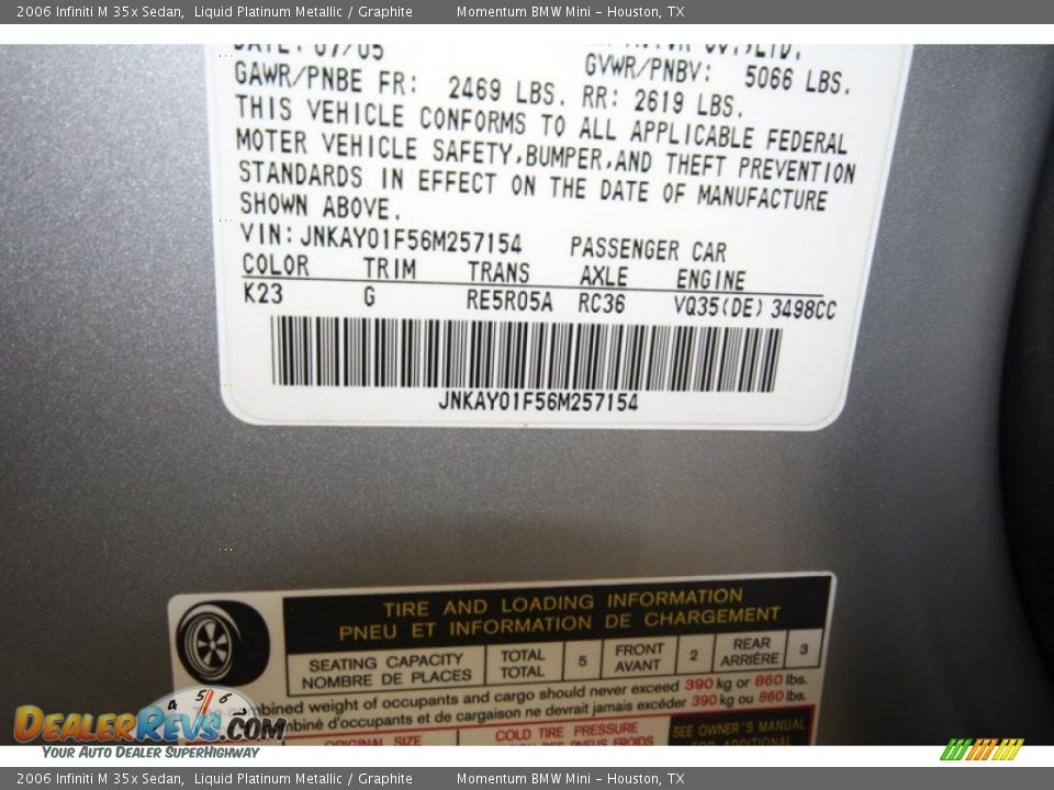 2006 Infiniti M 35x Sedan Liquid Platinum Metallic / Graphite Photo #9