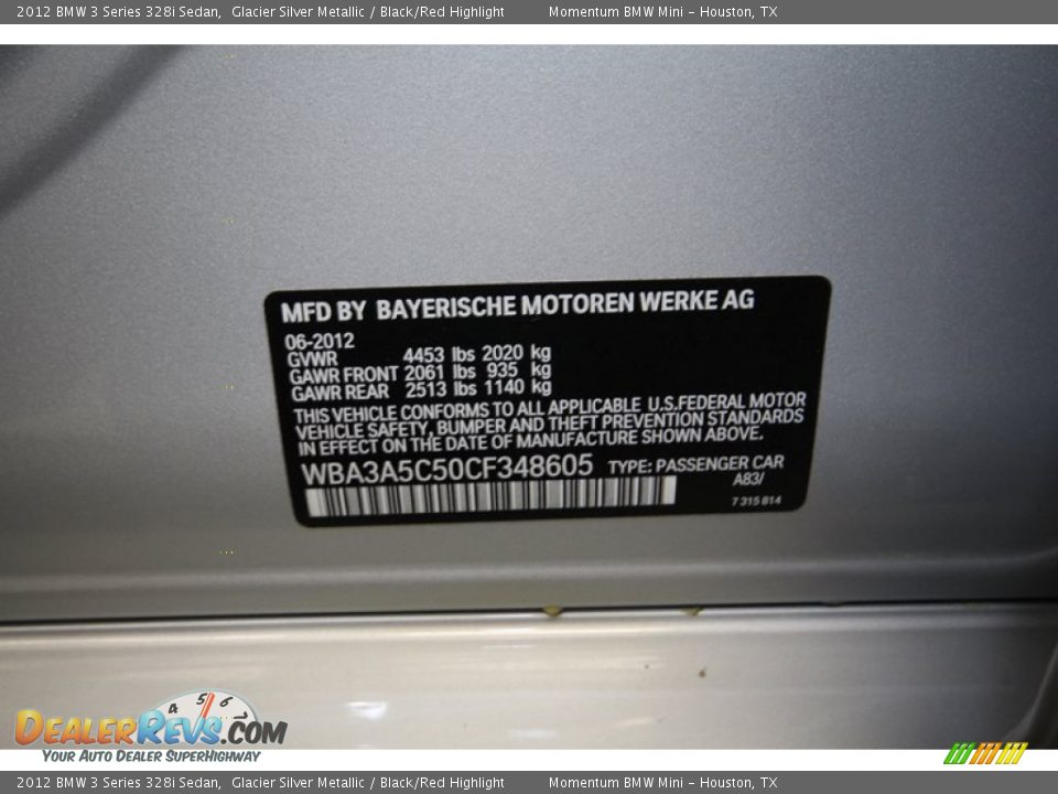 2012 BMW 3 Series 328i Sedan Glacier Silver Metallic / Black/Red Highlight Photo #10