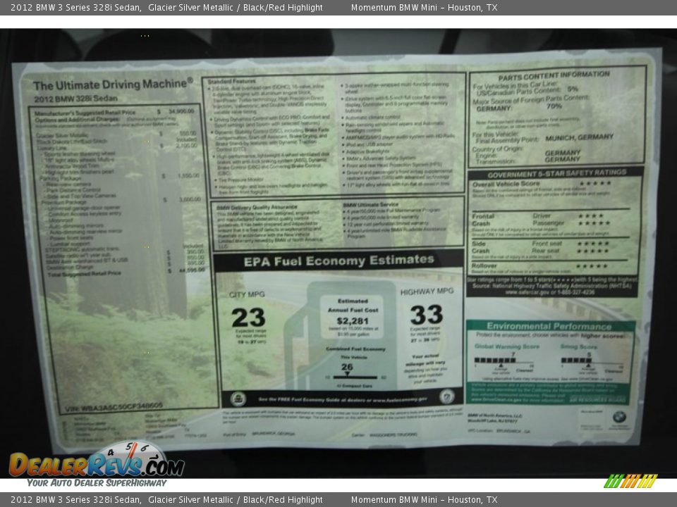 2012 BMW 3 Series 328i Sedan Glacier Silver Metallic / Black/Red Highlight Photo #26