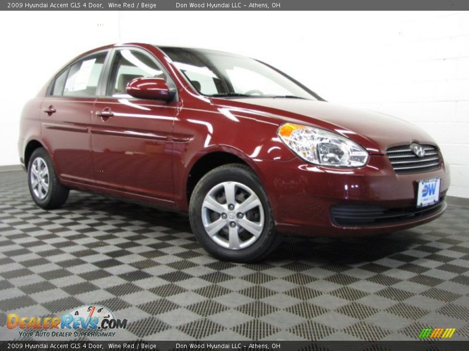 2009 Hyundai Accent GLS 4 Door Wine Red / Beige Photo #1