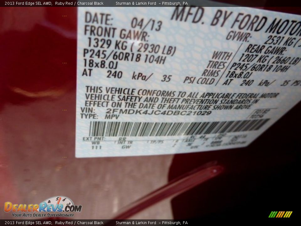 2013 Ford Edge SEL AWD Ruby Red / Charcoal Black Photo #12