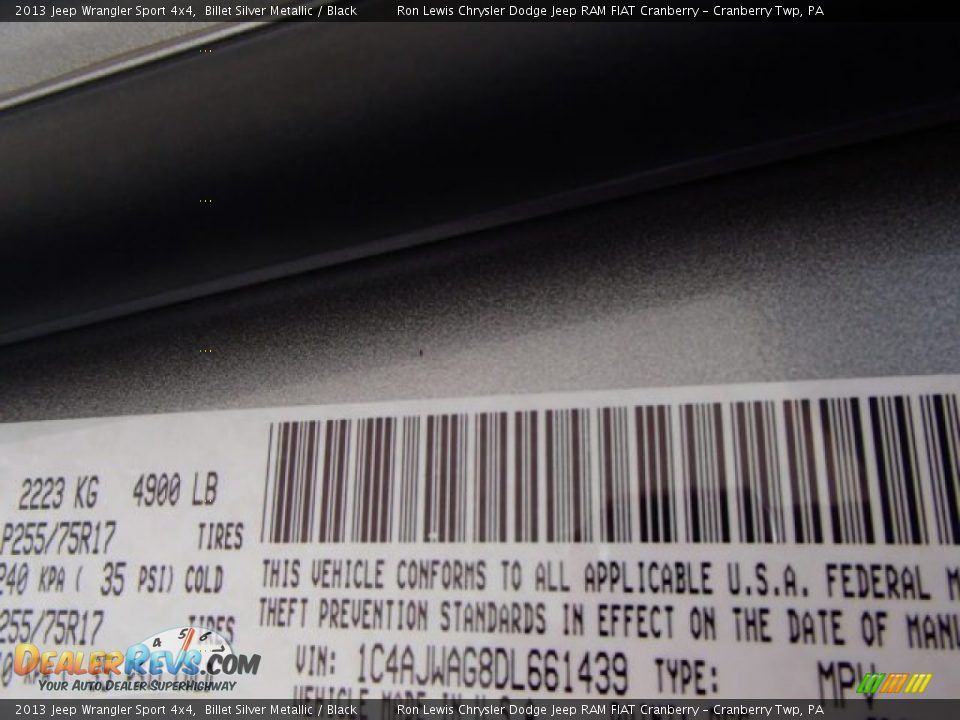 2013 Jeep Wrangler Sport 4x4 Billet Silver Metallic / Black Photo #20