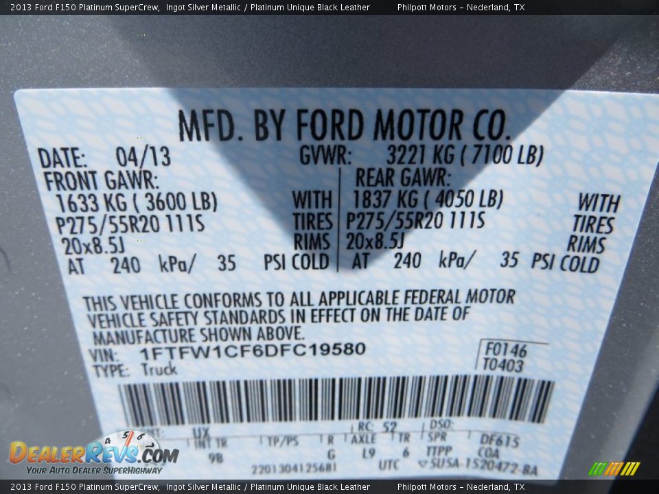 2013 Ford F150 Platinum SuperCrew Ingot Silver Metallic / Platinum Unique Black Leather Photo #35