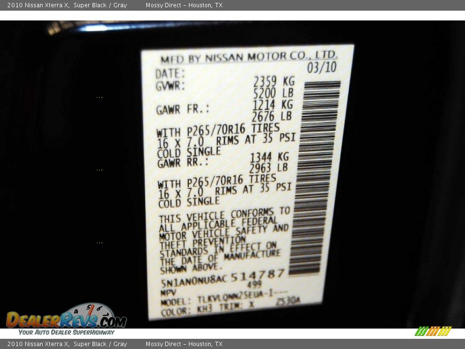 2010 Nissan Xterra X Super Black / Gray Photo #12