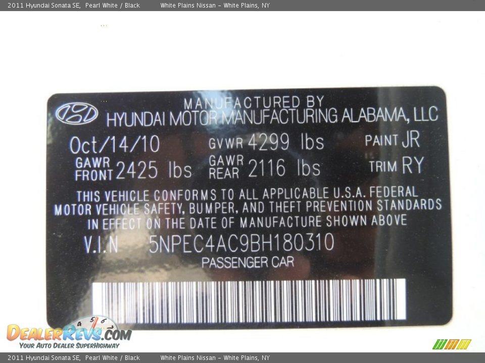 2011 Hyundai Sonata SE Pearl White / Black Photo #25