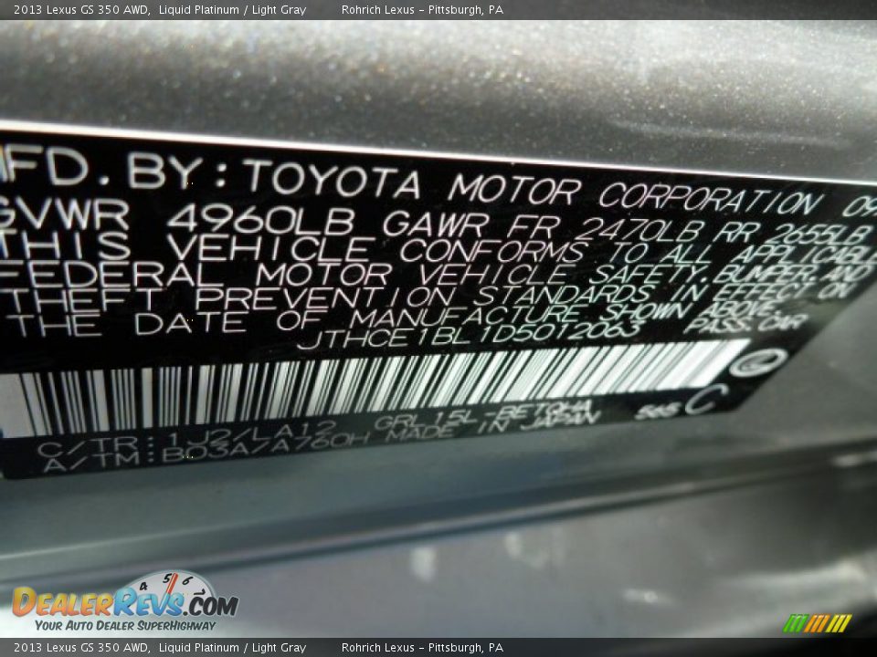 2013 Lexus GS 350 AWD Liquid Platinum / Light Gray Photo #16