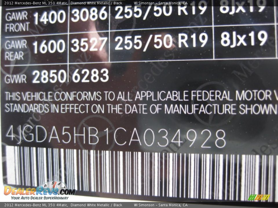2012 Mercedes-Benz ML 350 4Matic Diamond White Metallic / Black Photo #26