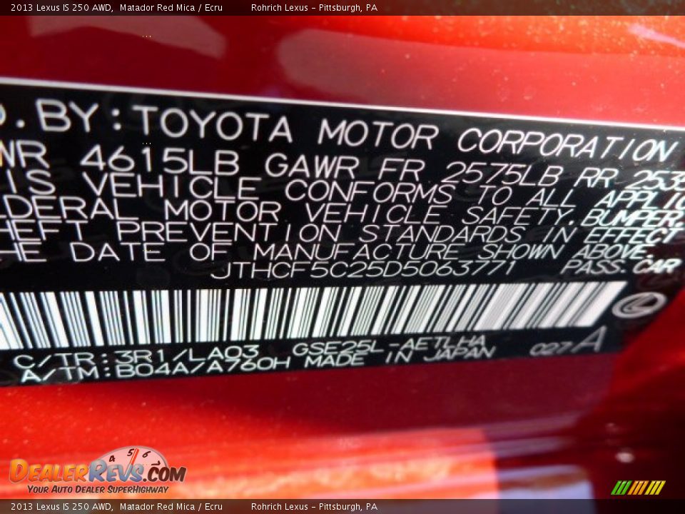 2013 Lexus IS 250 AWD Matador Red Mica / Ecru Photo #16