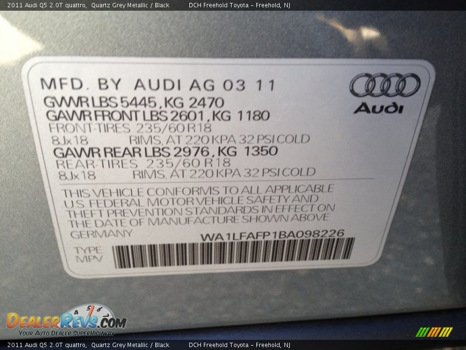 2011 Audi Q5 2.0T quattro Quartz Grey Metallic / Black Photo #18