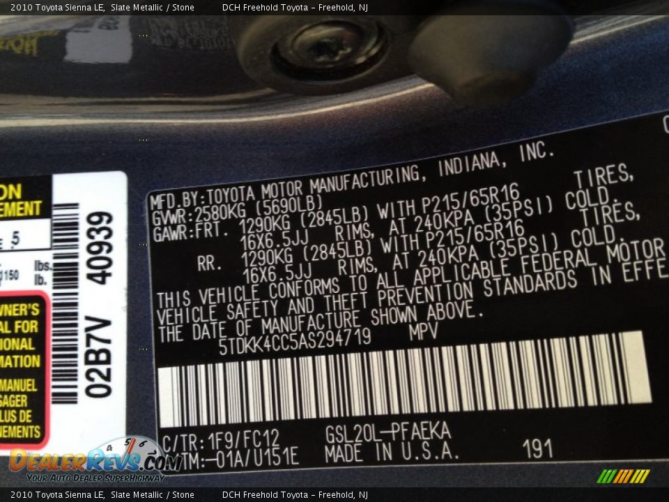 2010 Toyota Sienna LE Slate Metallic / Stone Photo #15