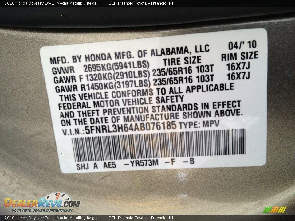 2010 Honda Odyssey EX-L Mocha Metallic / Beige Photo #17