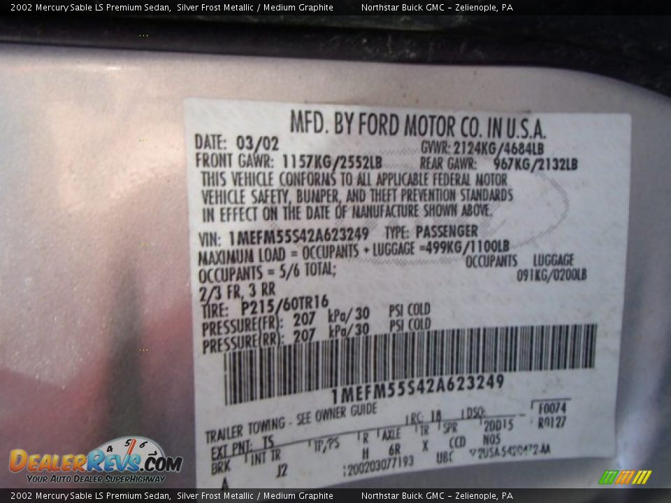 2002 Mercury Sable LS Premium Sedan Silver Frost Metallic / Medium Graphite Photo #15