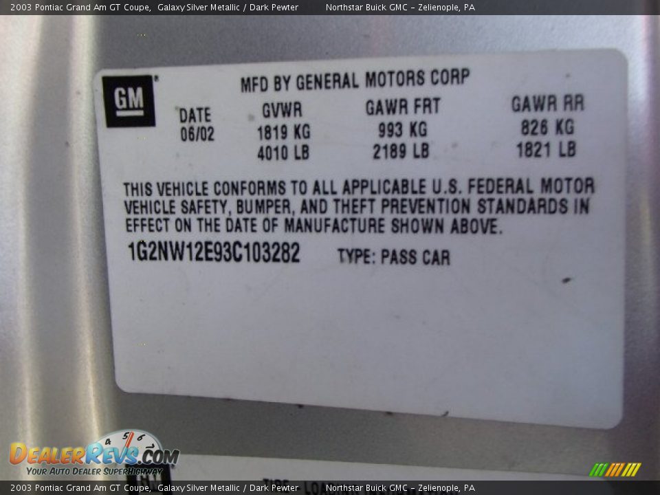 2003 Pontiac Grand Am GT Coupe Galaxy Silver Metallic / Dark Pewter Photo #15